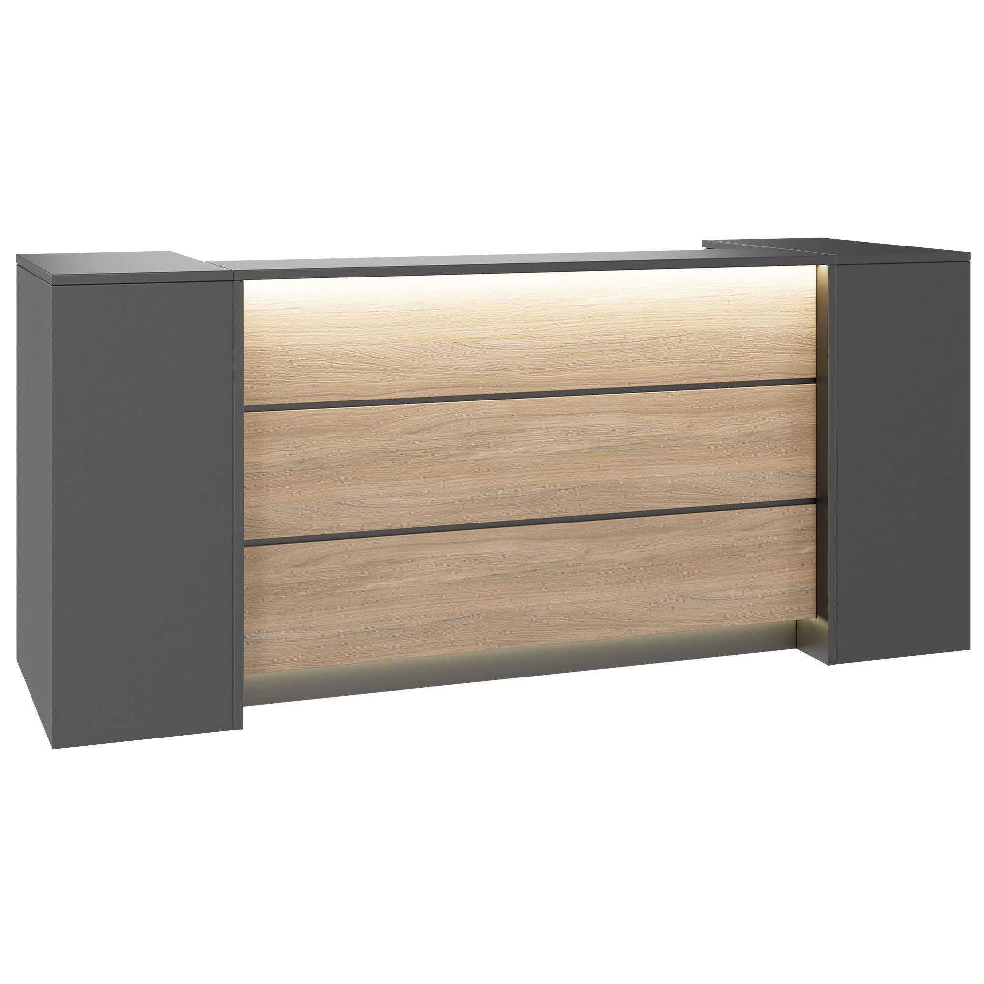 NOVUM Empfangstheke | 2000 - 2400 mm, Multicolor-LED-Beleuchtung, Anthrazit