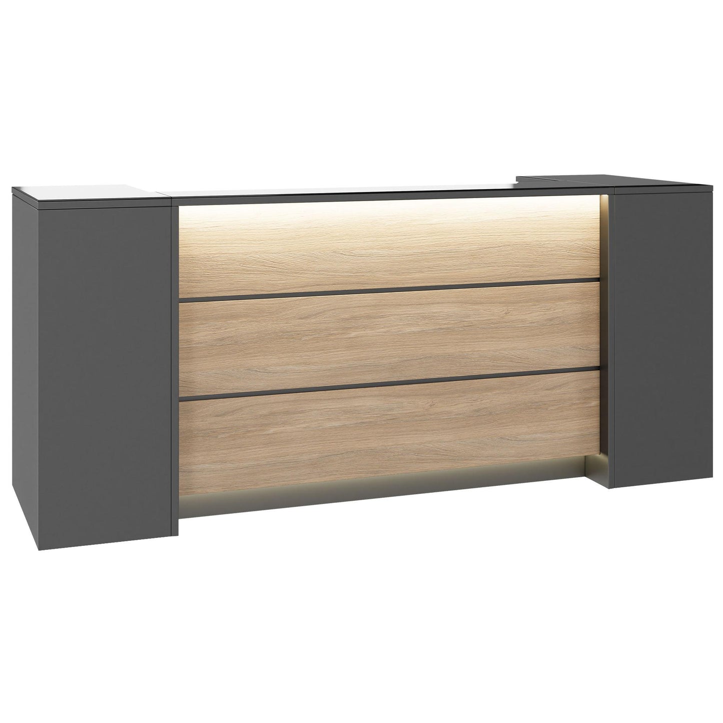 NOVUM Empfangstheke | 2000 - 2400 mm, Multicolor-LED-Beleuchtung, Anthrazit