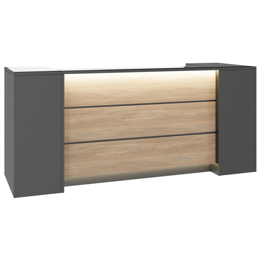 NOVUM Empfangstheke | 2000 - 2400 mm, Multicolor-LED-Beleuchtung, Anthrazit