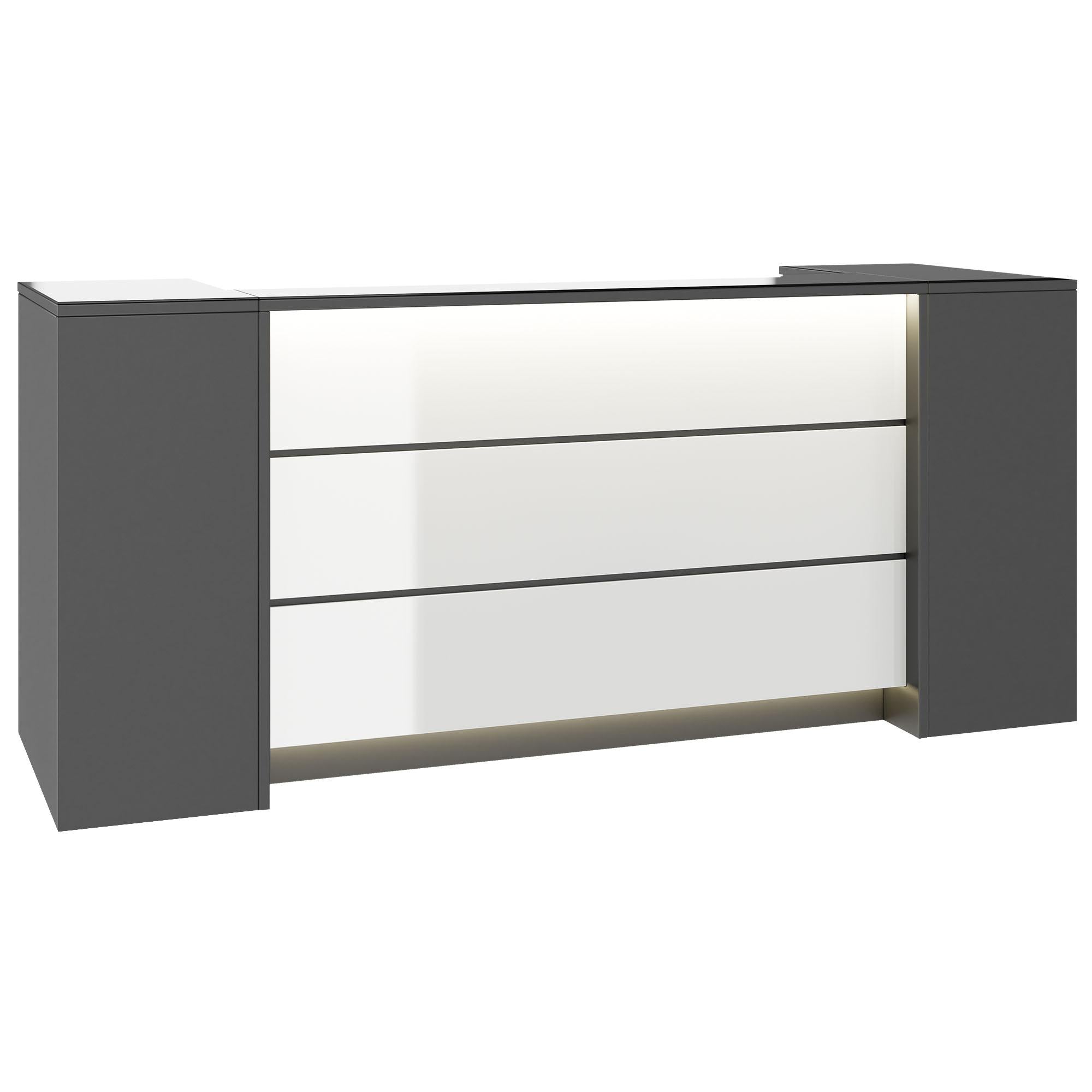 NOVUM Empfangstheke | 2000 - 2400 mm, Multicolor-LED-Beleuchtung, Anthrazit