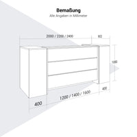 NOVUM Empfangstheke | 2000 - 2400 mm, Multicolor-LED-Beleuchtung, Anthrazit