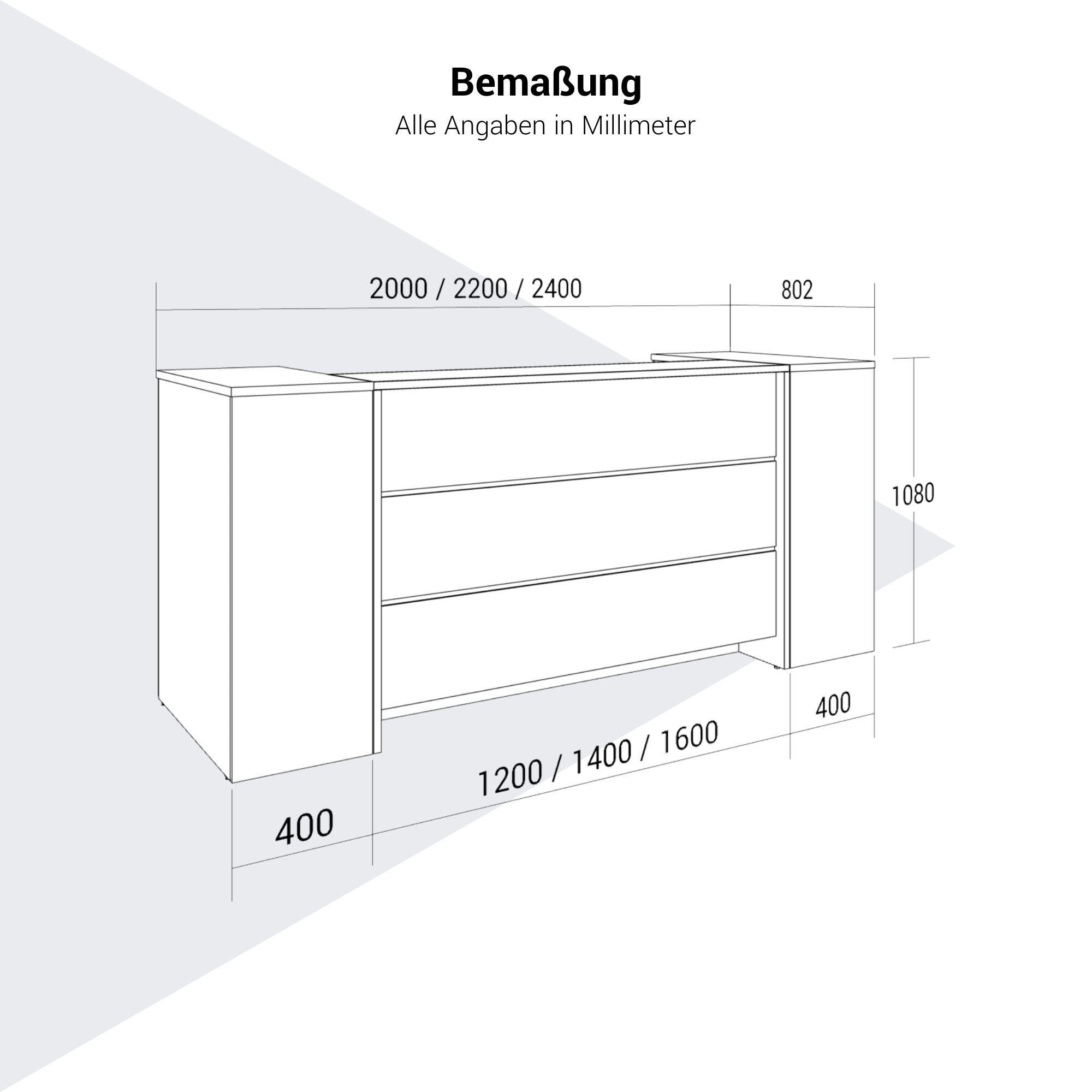 NOVUM Empfangstheke | 2000 - 2400 mm, Multicolor-LED-Beleuchtung, Anthrazit