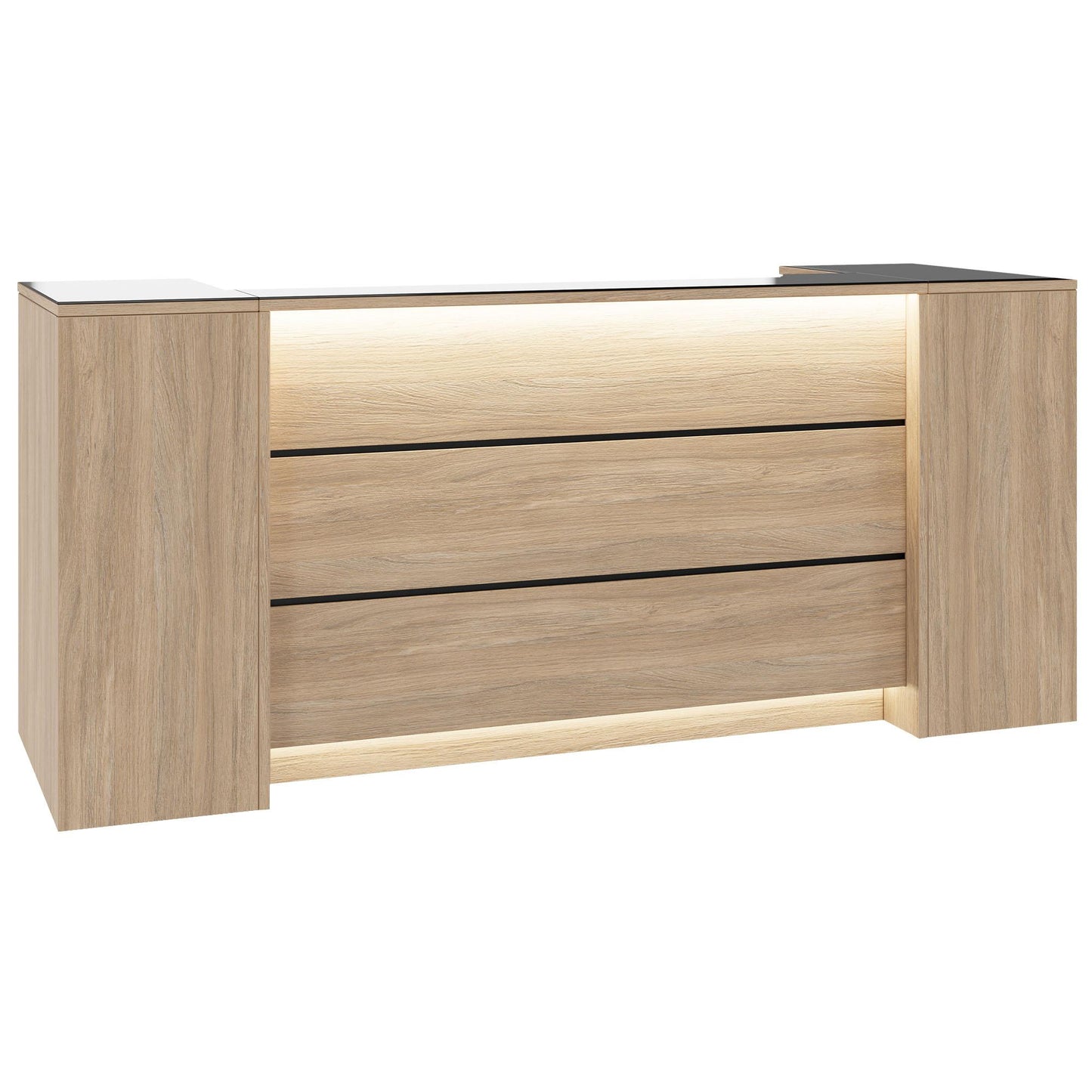 Novum reception counter | 2000-2400 mm, multicolor LED lighting, amber oak