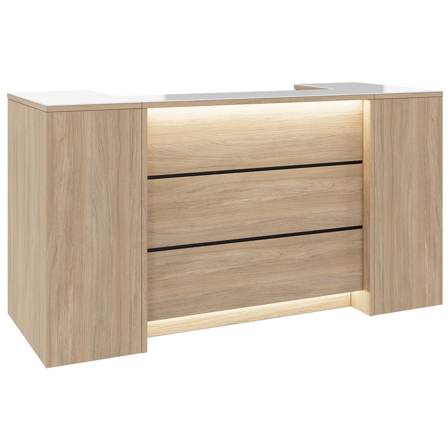 Novum reception counter | 2000-2400 mm, multicolor LED lighting, amber oak