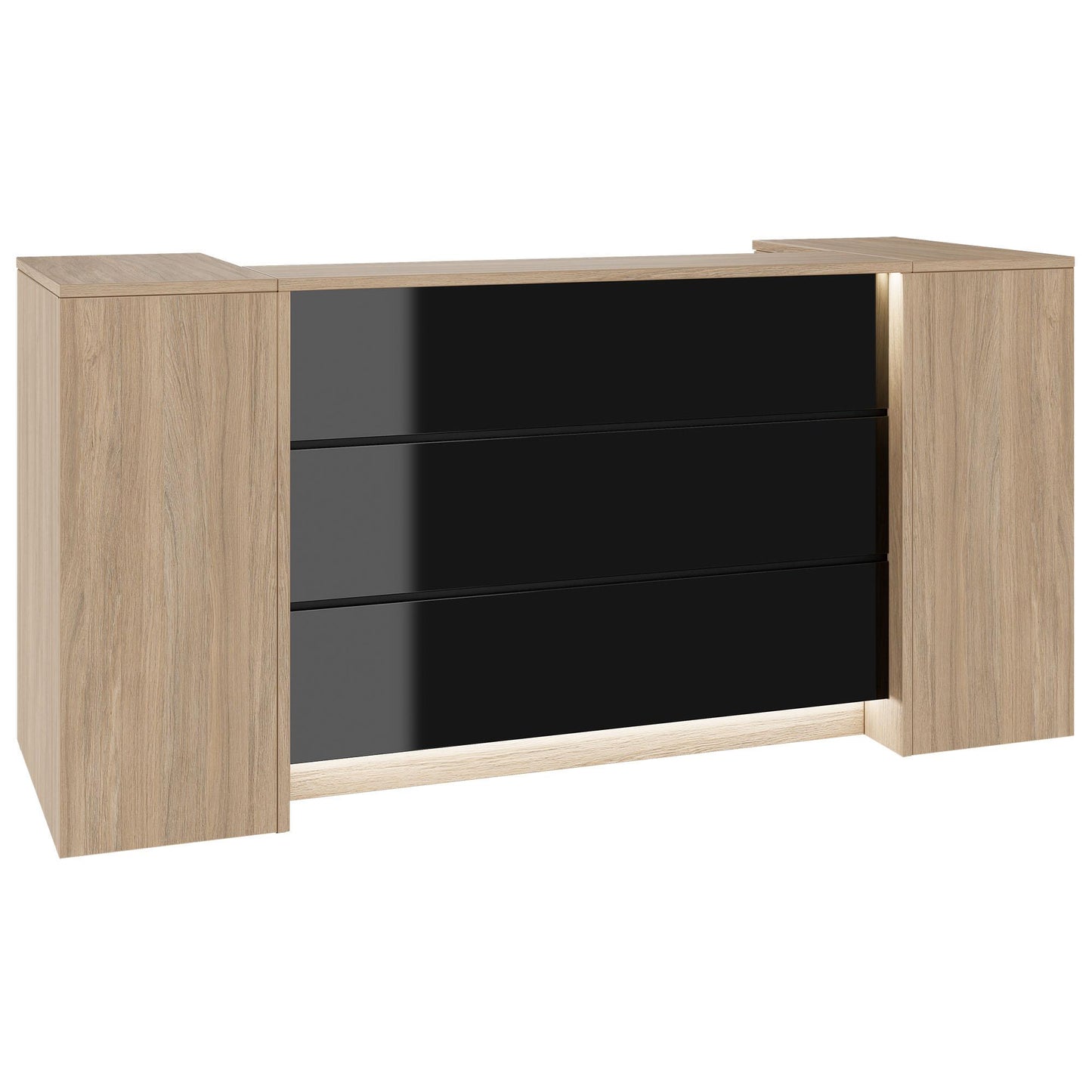 Novum reception counter | 2000-2400 mm, multicolor LED lighting, amber oak