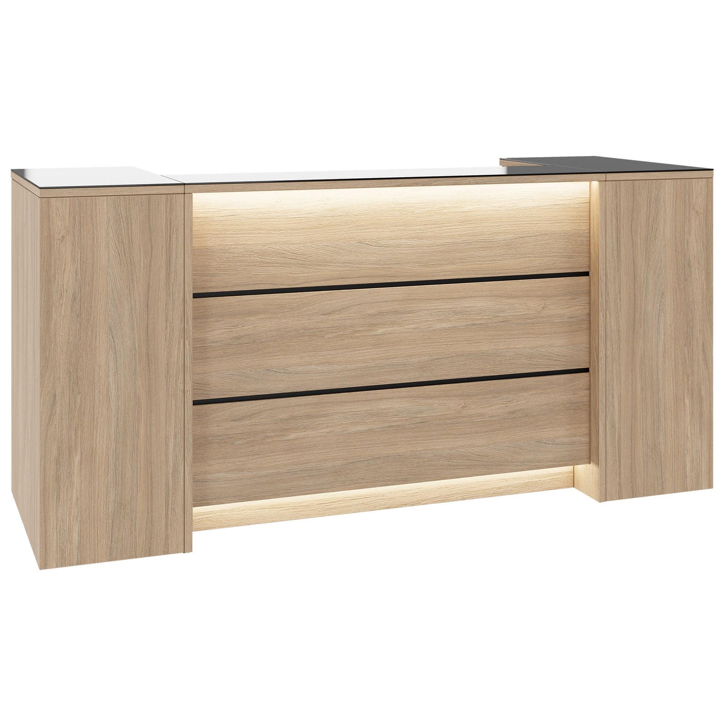 Novum reception counter | 2000-2400 mm, multicolor LED lighting, amber oak