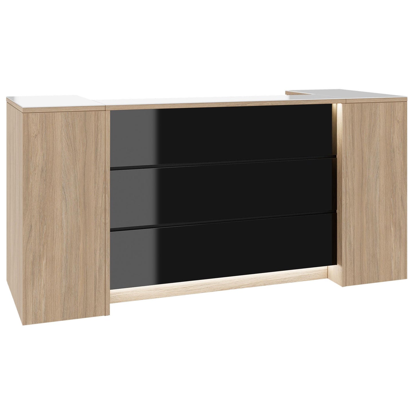 Novum reception counter | 2000-2400 mm, multicolor LED lighting, amber oak