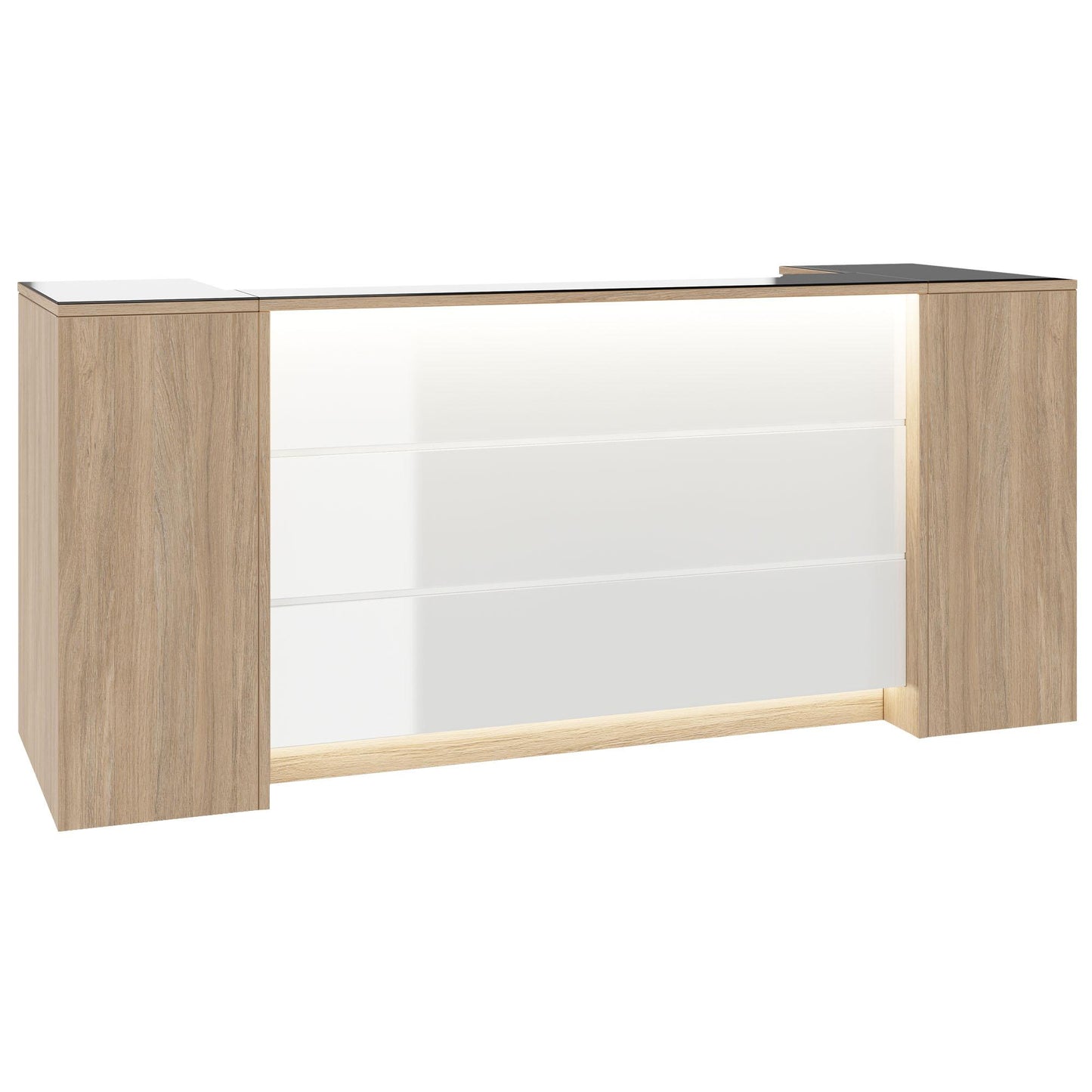 Novum reception counter | 2000-2400 mm, multicolor LED lighting, amber oak