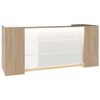 Novum reception counter | 2000-2400 mm, multicolor LED lighting, amber oak