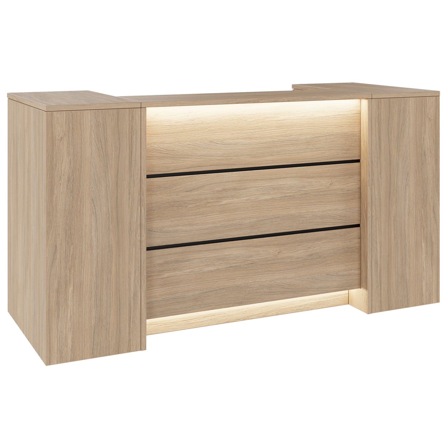 Novum reception counter | 2000-2400 mm, multicolor LED lighting, amber oak