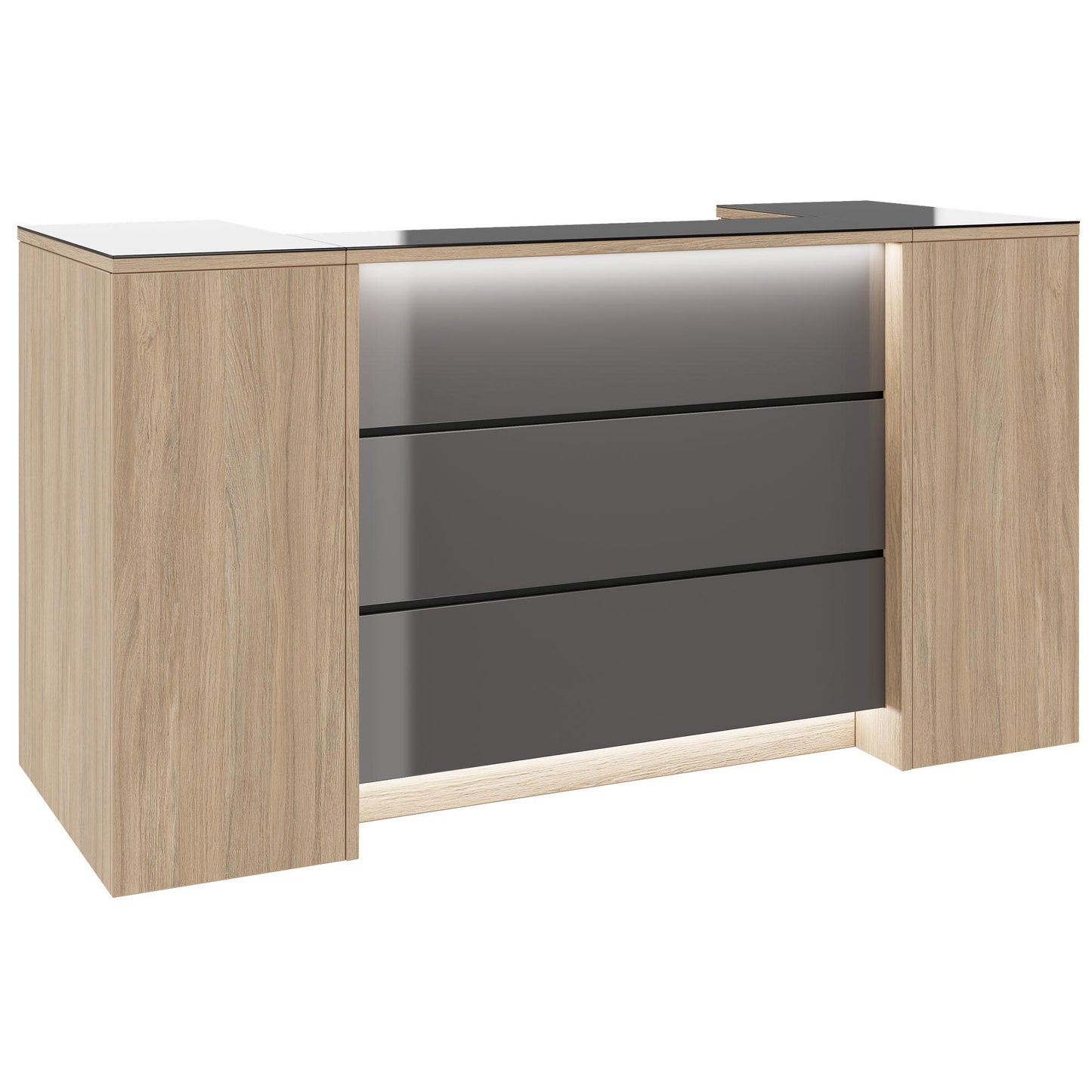 Novum reception counter | 2000-2400 mm, multicolor LED lighting, amber oak