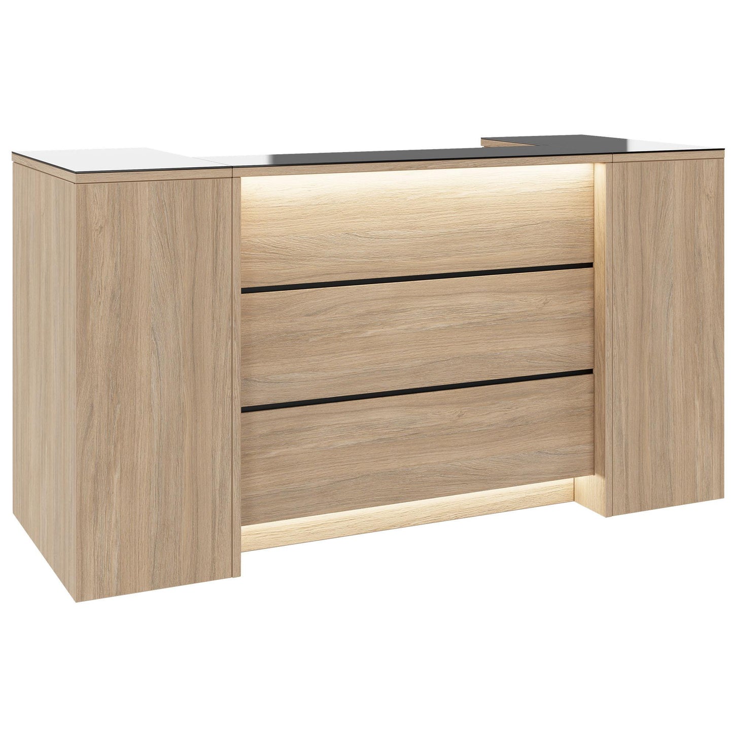 Novum reception counter | 2000-2400 mm, multicolor LED lighting, amber oak