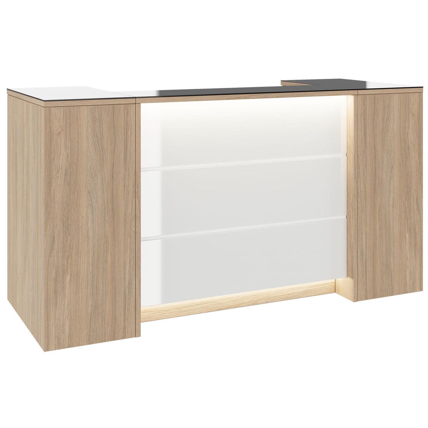 Novum reception counter | 2000-2400 mm, multicolor LED lighting, amber oak