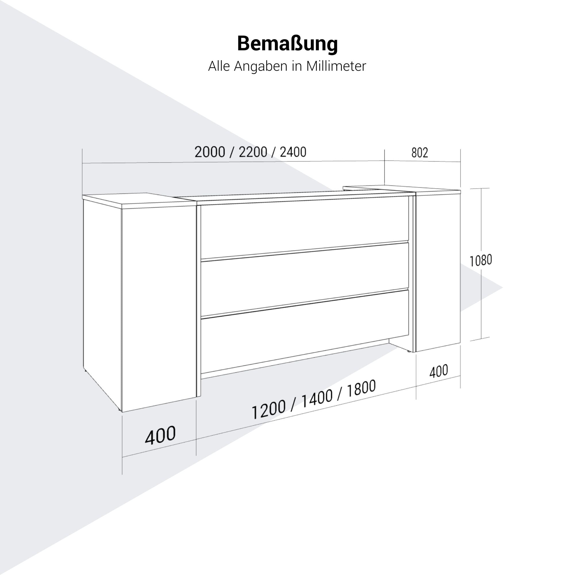 Contatore di accoglienza Novum | 2000-2400 mm, illuminazione a LED multicolore, bianco