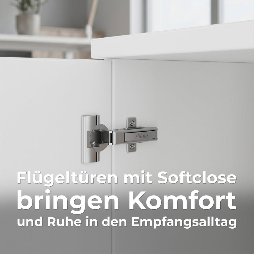 NOVUM Empfangstheke | 3600 - 4400 mm, Multicolor-LED-Beleuchtung, Weiß