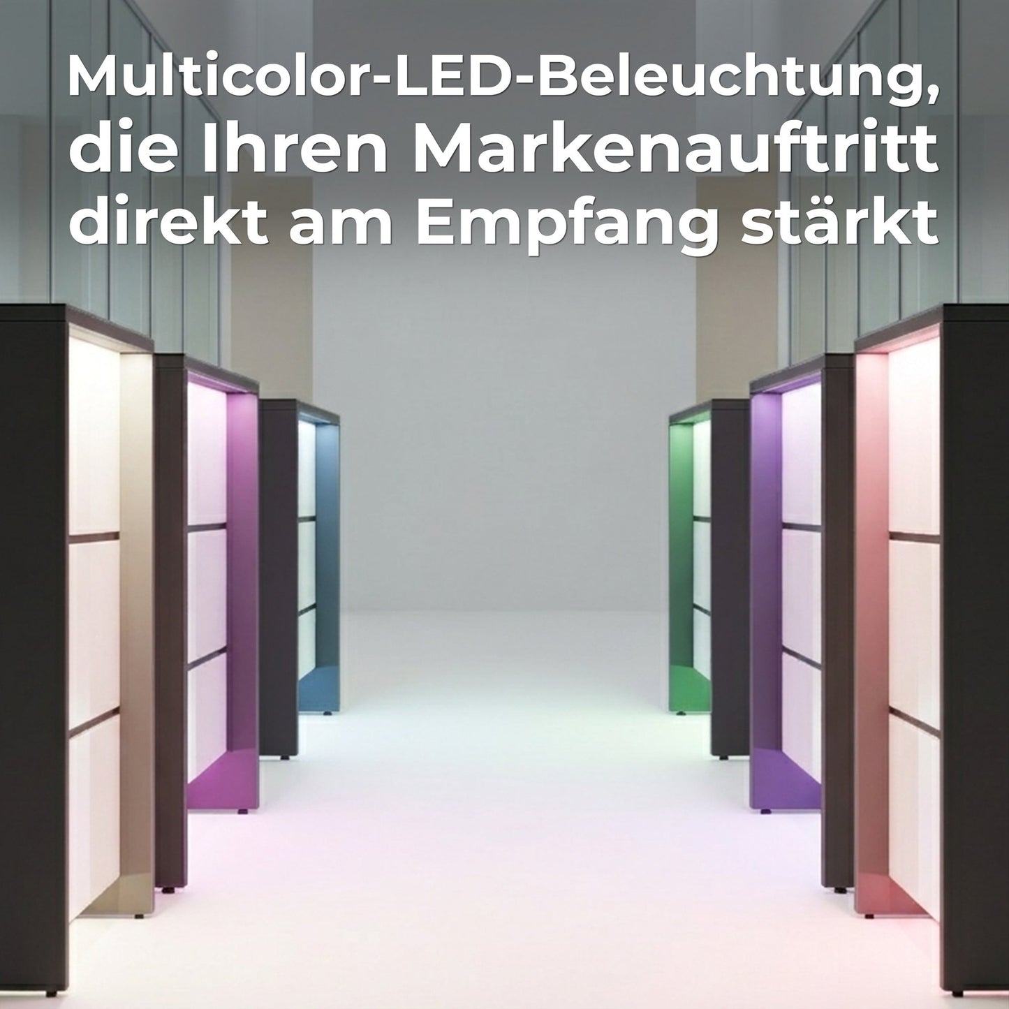 NOVUM Empfangstheke | 3600 - 4400 mm, Multicolor-LED-Beleuchtung, Weiß