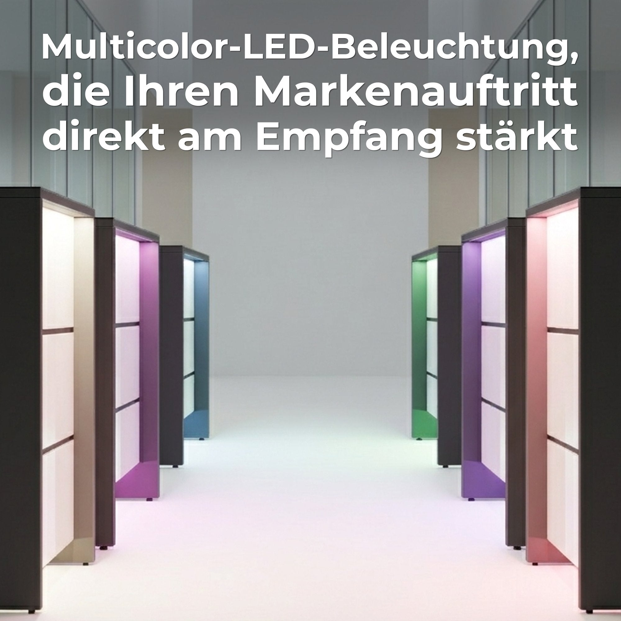 NOVUM Empfangstheke | 3600 - 4400 mm, Multicolor-LED-Beleuchtung, Weiß