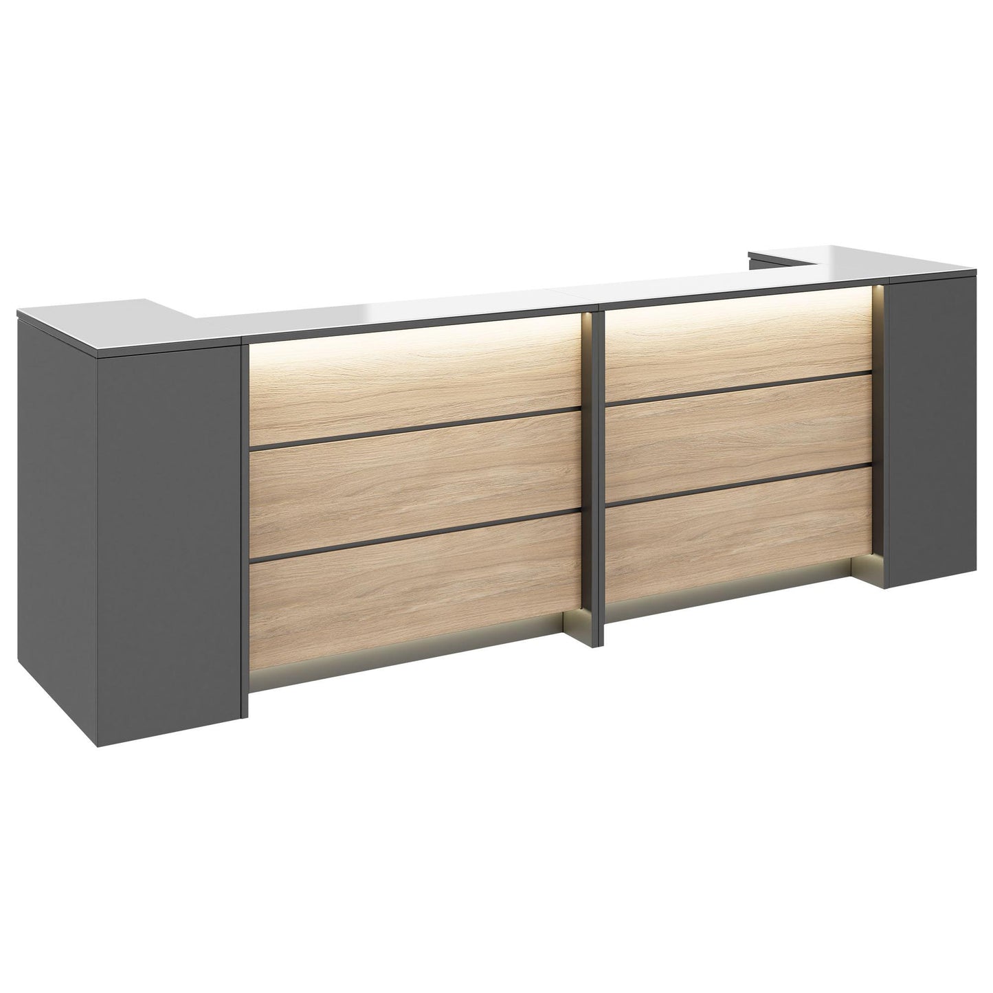 NOVUM Empfangstheke | 3200 - 4000 mm, Multicolor-LED-Beleuchtung, Anthrazit