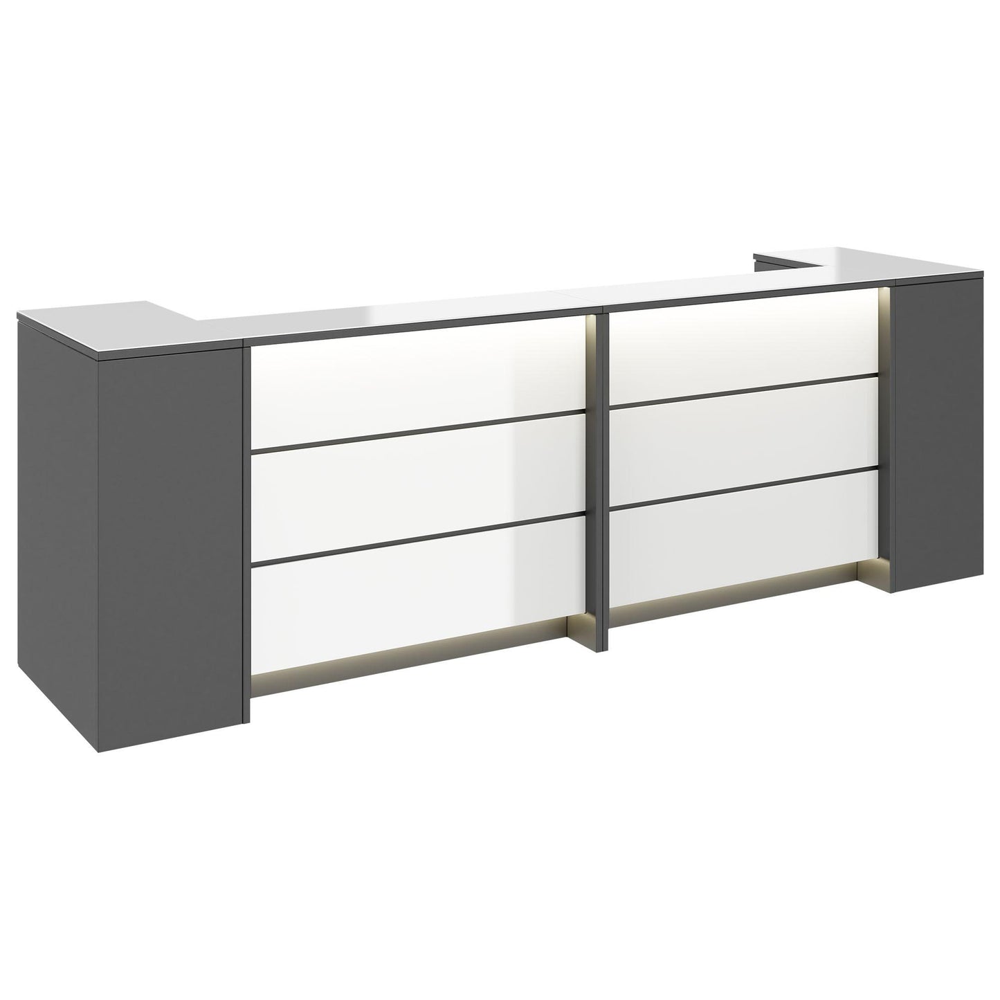 NOVUM Empfangstheke | 3200 - 4000 mm, Multicolor-LED-Beleuchtung, Anthrazit