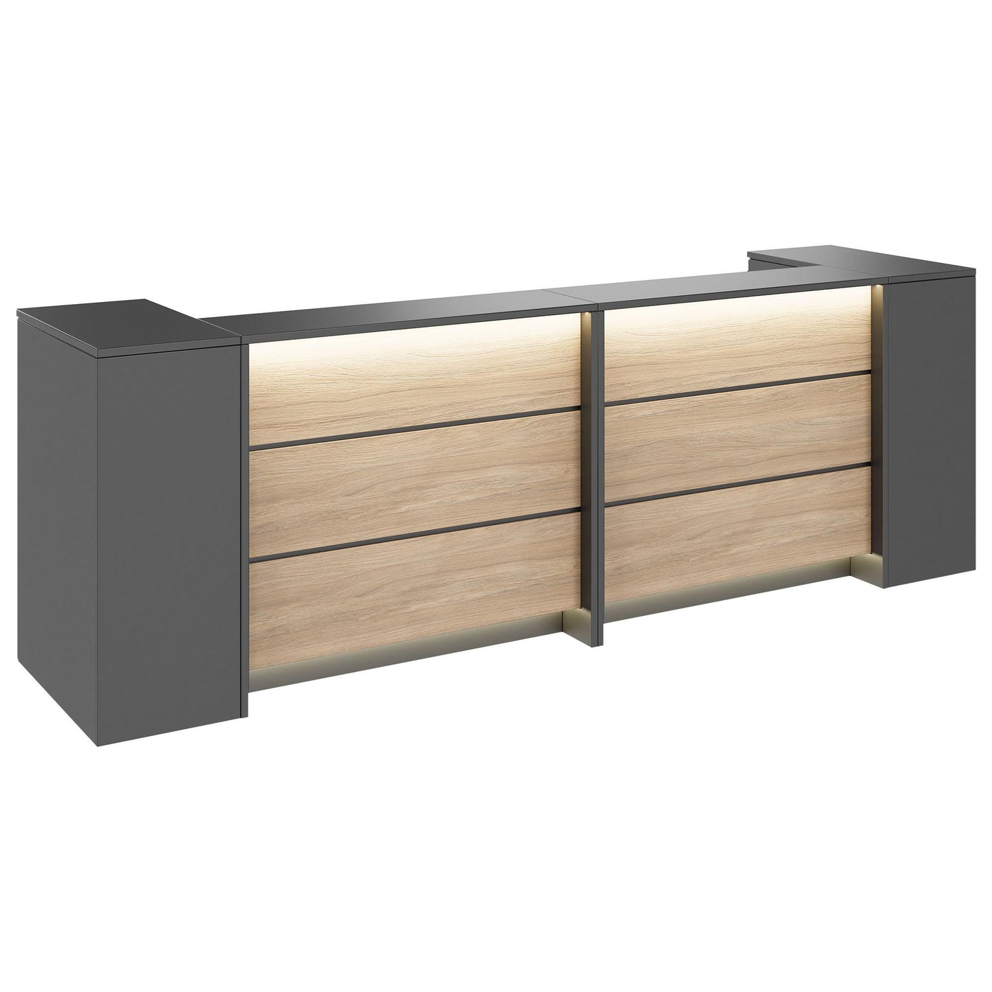 NOVUM Empfangstheke | 3200 - 4000 mm, Multicolor-LED-Beleuchtung, Anthrazit