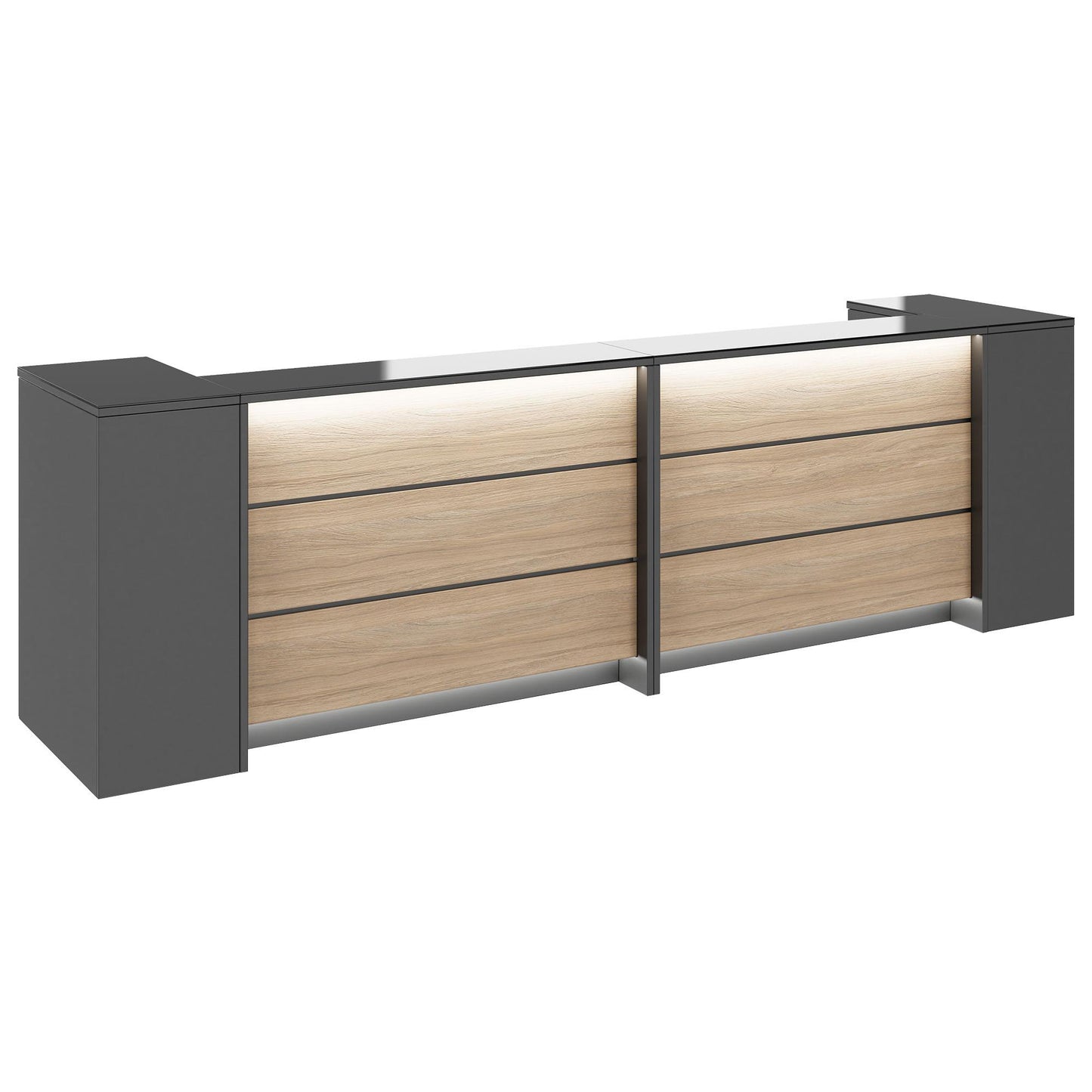 NOVUM Empfangstheke | 3200 - 4000 mm, Multicolor-LED-Beleuchtung, Anthrazit