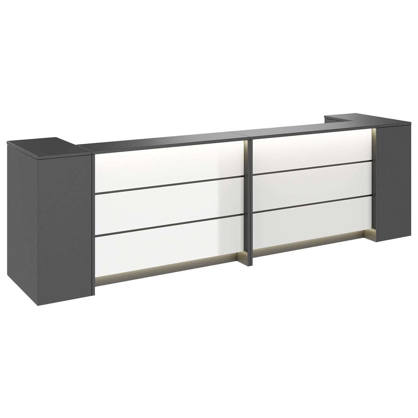 NOVUM Empfangstheke | 3200 - 4000 mm, Multicolor-LED-Beleuchtung, Anthrazit