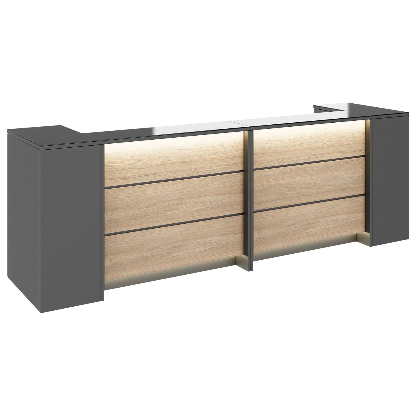 NOVUM Empfangstheke | 3200 - 4000 mm, Multicolor-LED-Beleuchtung, Anthrazit