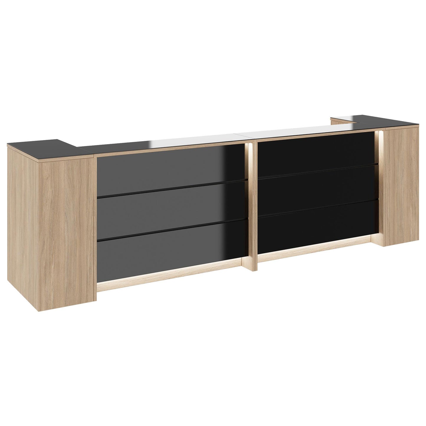 Novum reception counter | 3200-4000 mm, multicolor LED lighting, amber oak