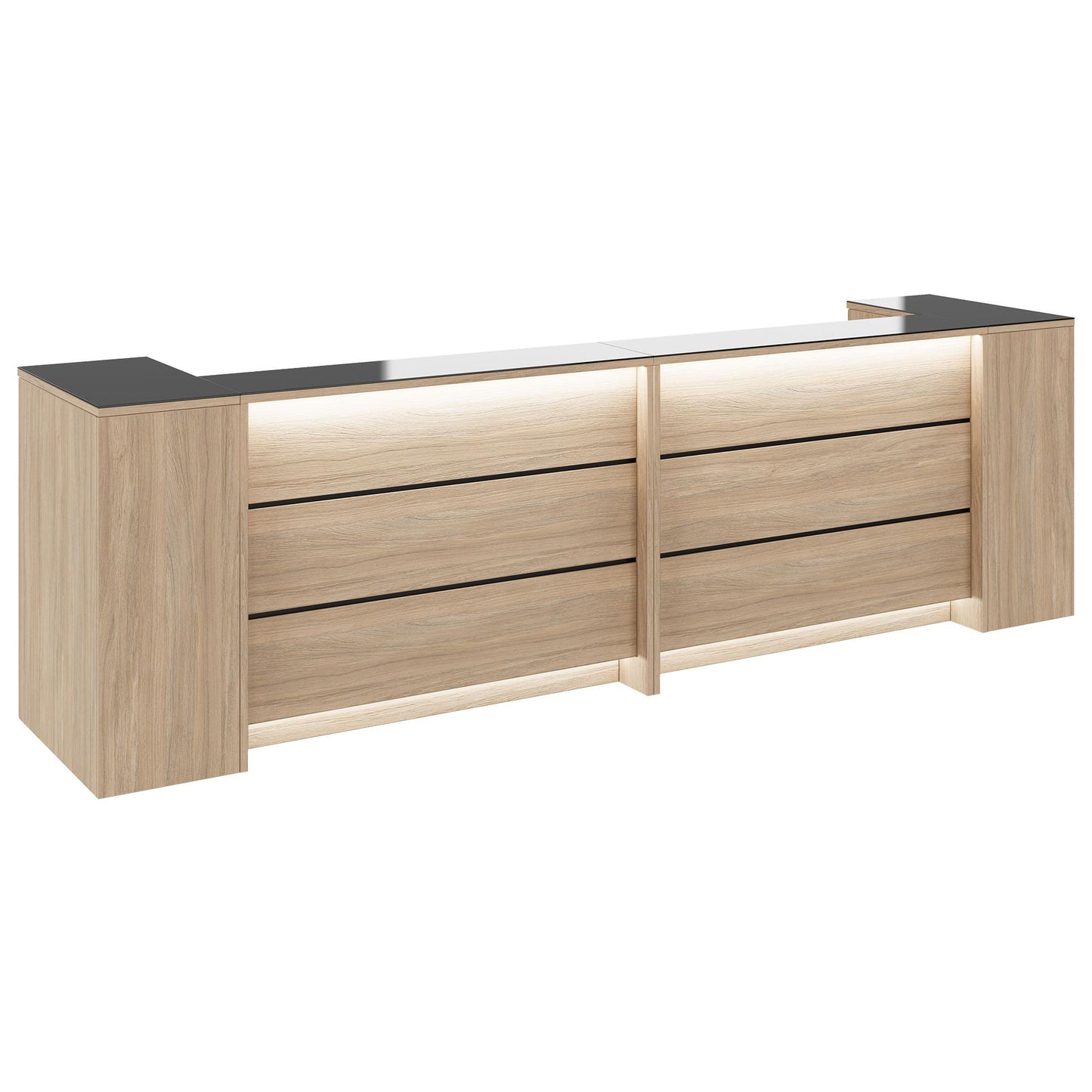 Novum reception counter | 3200-4000 mm, multicolor LED lighting, amber oak