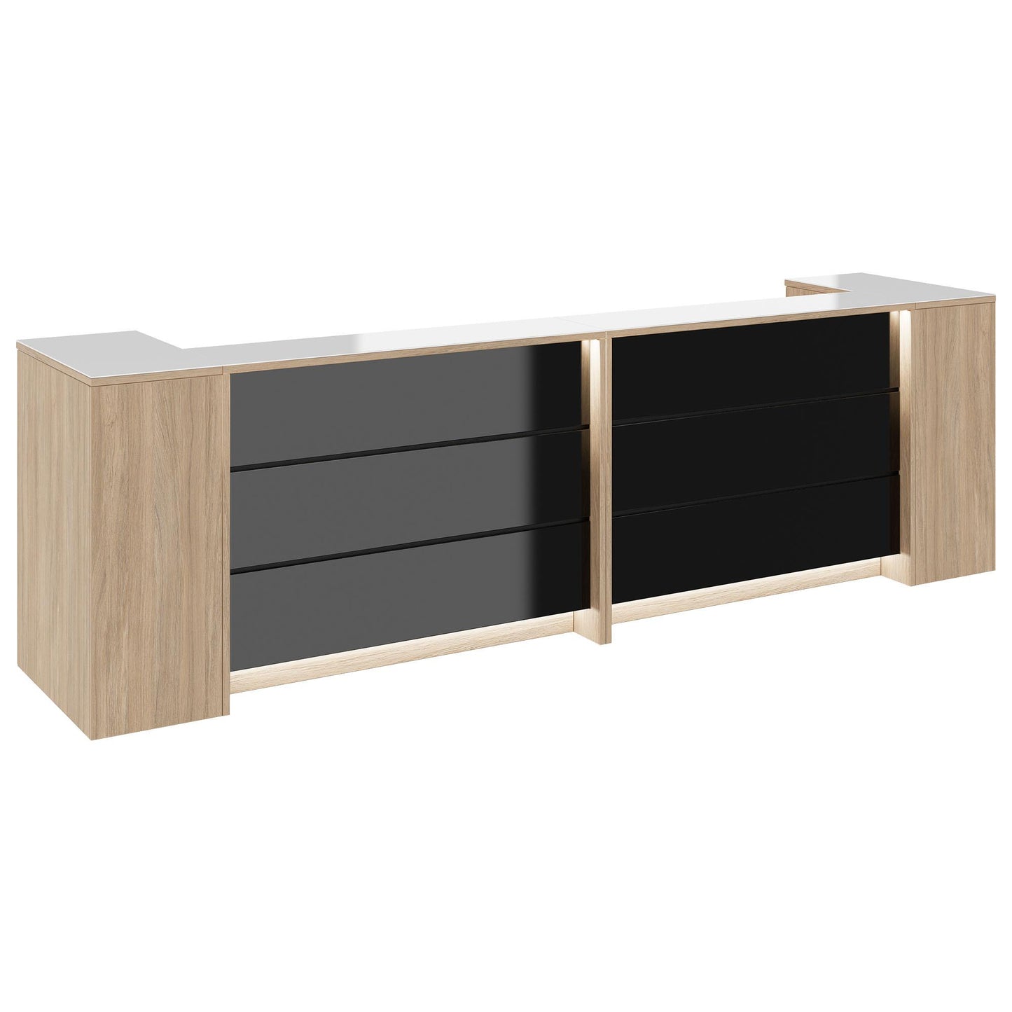 Novum reception counter | 3200-4000 mm, multicolor LED lighting, amber oak