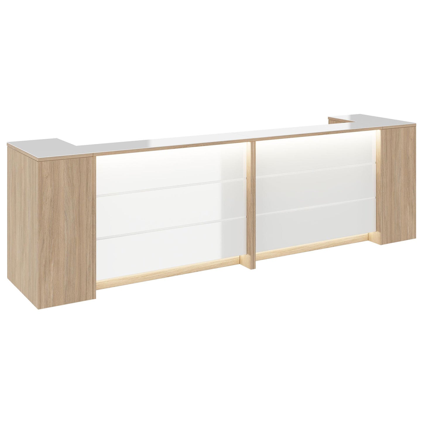 Novum reception counter | 3200-4000 mm, multicolor LED lighting, amber oak