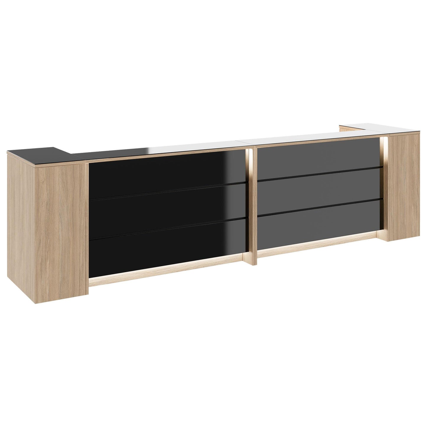 Novum reception counter | 3200-4000 mm, multicolor LED lighting, amber oak