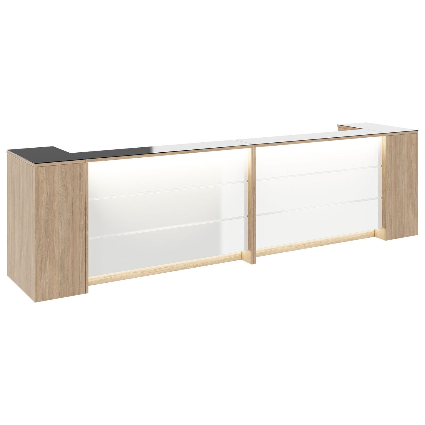 Novum reception counter | 3200-4000 mm, multicolor LED lighting, amber oak