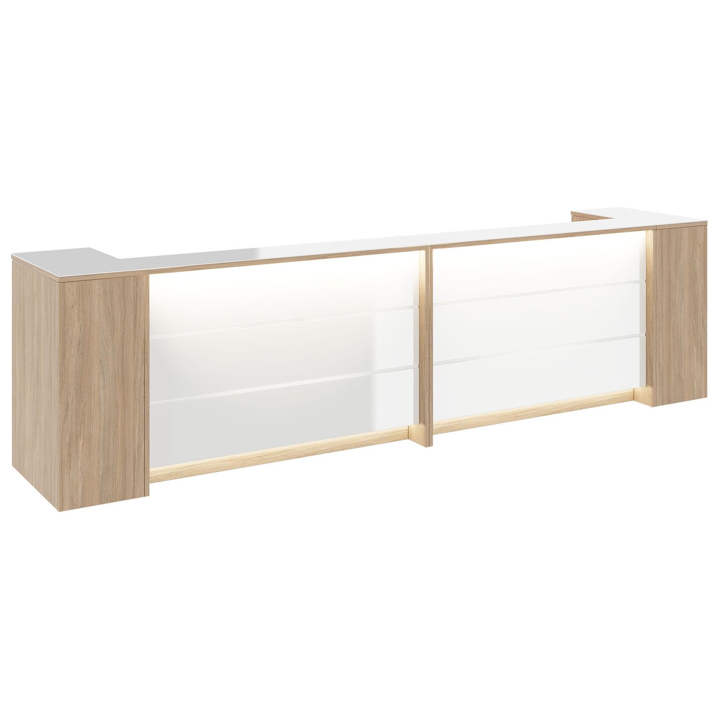 Novum reception counter | 3200-4000 mm, multicolor LED lighting, amber oak