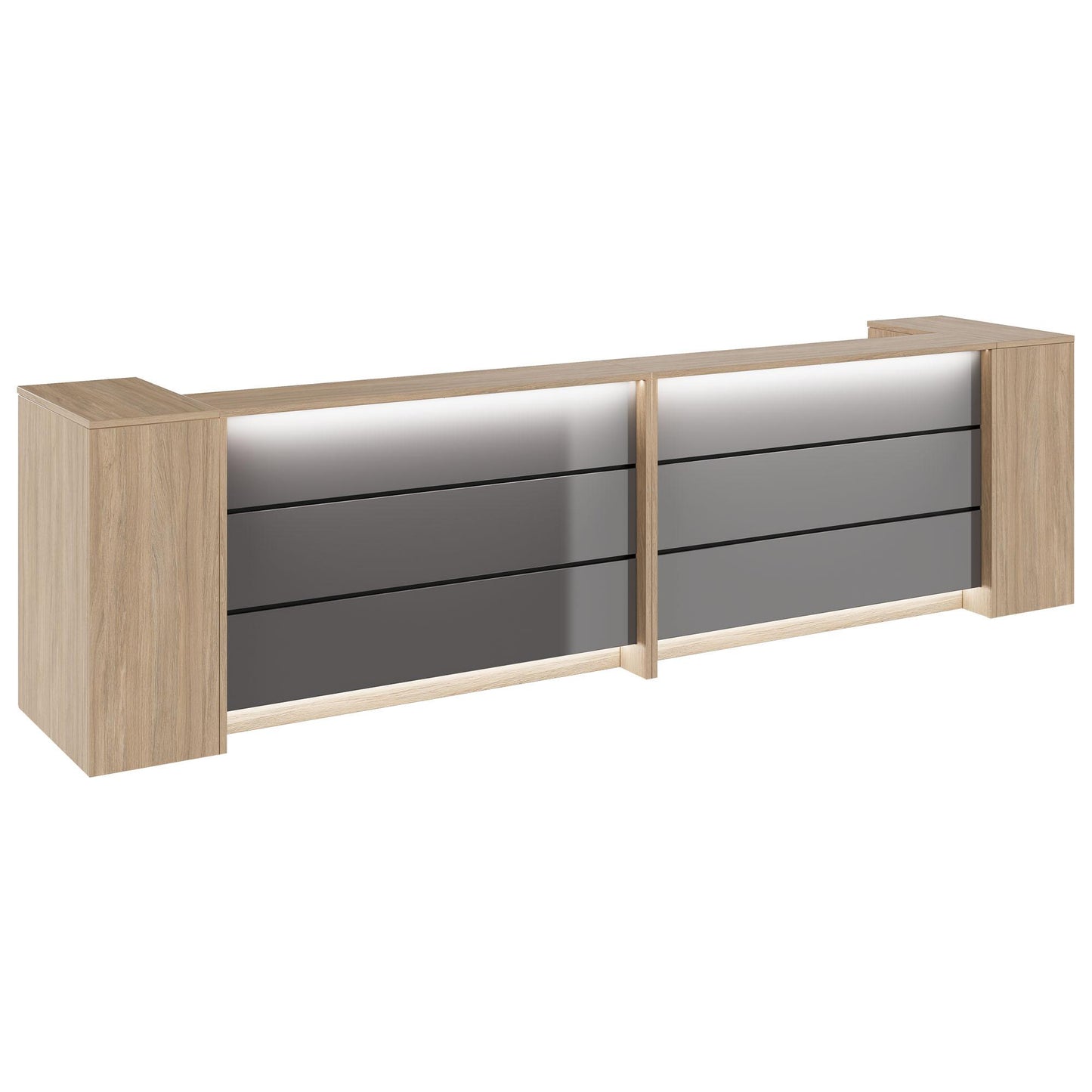 Novum reception counter | 3200-4000 mm, multicolor LED lighting, amber oak