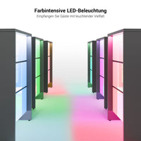 NOVUM Empfangstheke | 3200 - 4000 mm, Multicolor-LED-Beleuchtung, Bernsteineiche