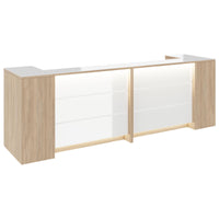 Novum reception counter | 3200-4000 mm, multicolor LED lighting, amber oak