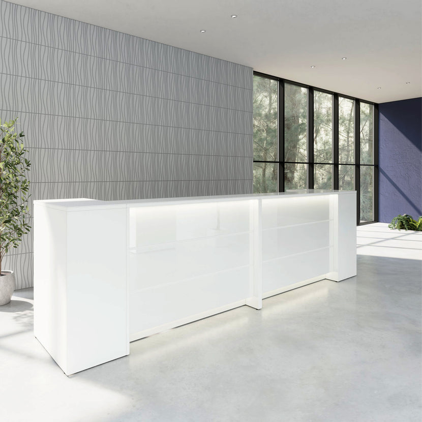 NOVUM Empfangstheke | 3200 - 4000 mm, Multicolor-LED-Beleuchtung, Weiß