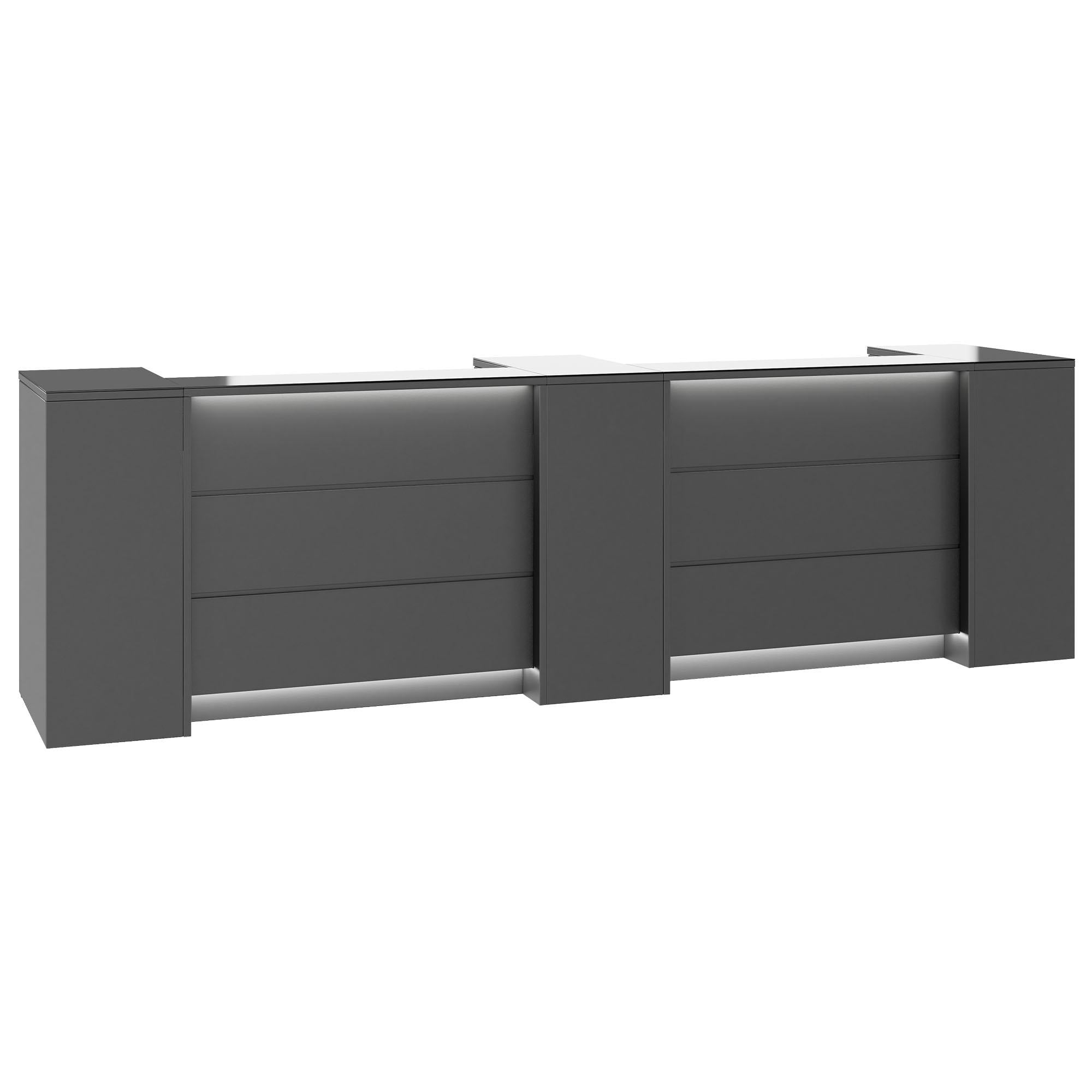 NOVUM Empfangstheke | 3600 - 4400 mm, Multicolor-LED-Beleuchtung, Anthrazit