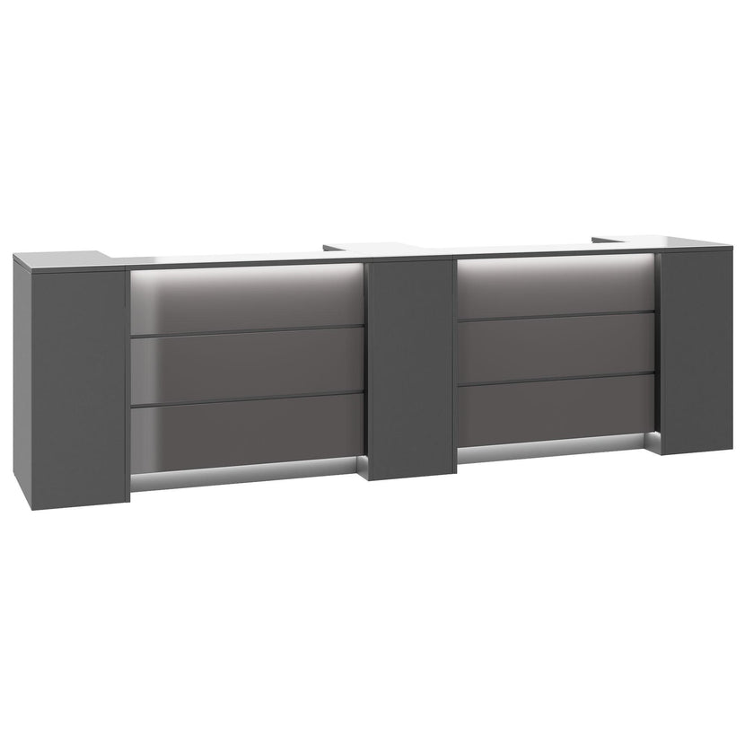 NOVUM Empfangstheke | 3600 - 4400 mm, Multicolor-LED-Beleuchtung, Anthrazit