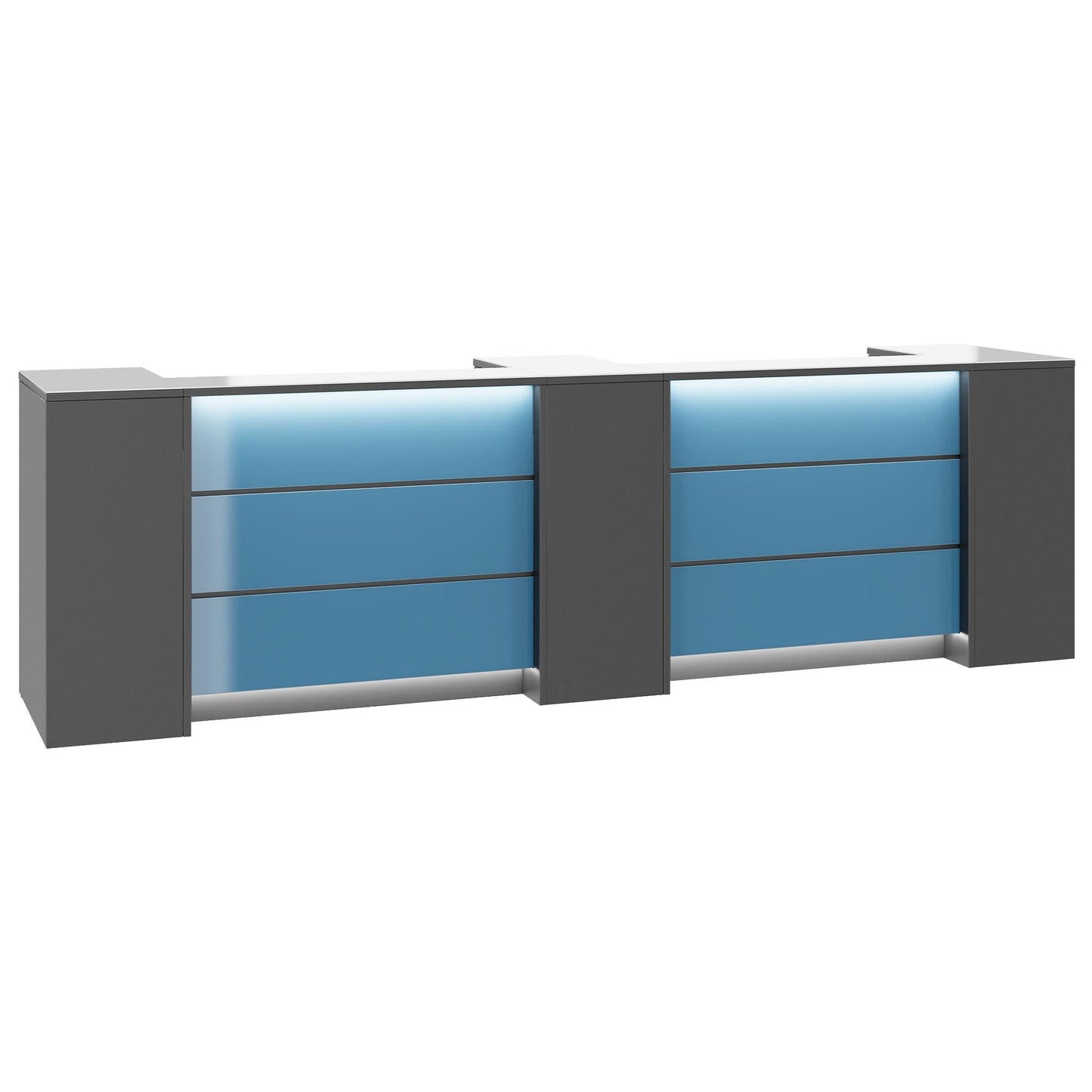 NOVUM Empfangstheke | 3600 - 4400 mm, Multicolor-LED-Beleuchtung, Anthrazit