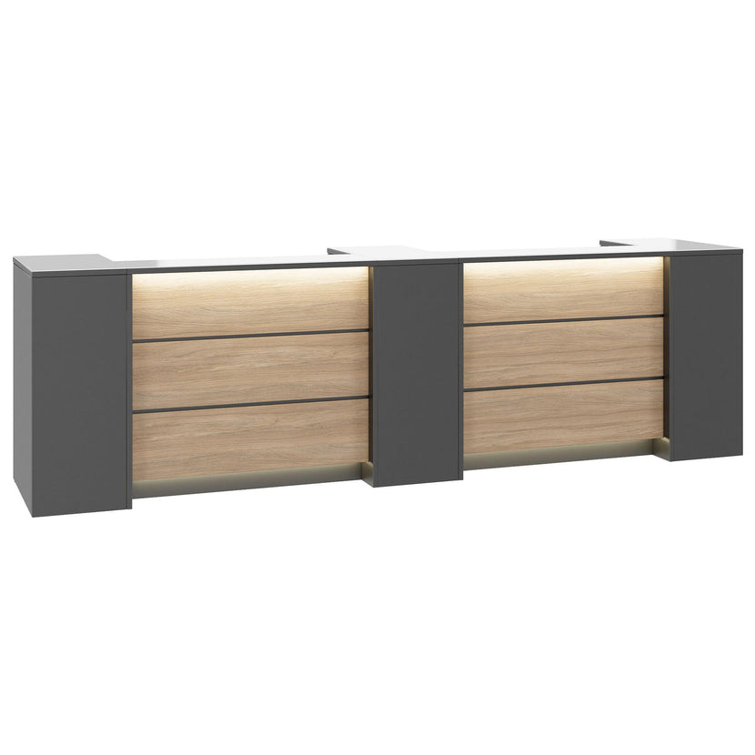 NOVUM Empfangstheke | 3600 - 4400 mm, Multicolor-LED-Beleuchtung, Anthrazit