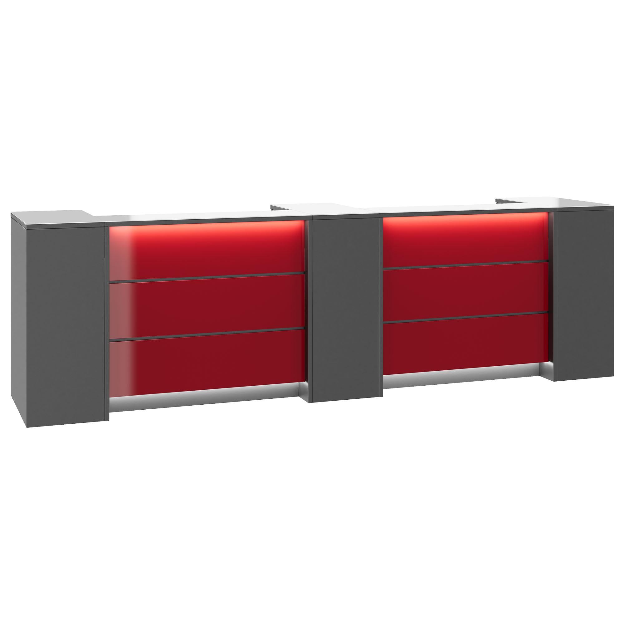 NOVUM Empfangstheke | 3600 - 4400 mm, Multicolor-LED-Beleuchtung, Anthrazit