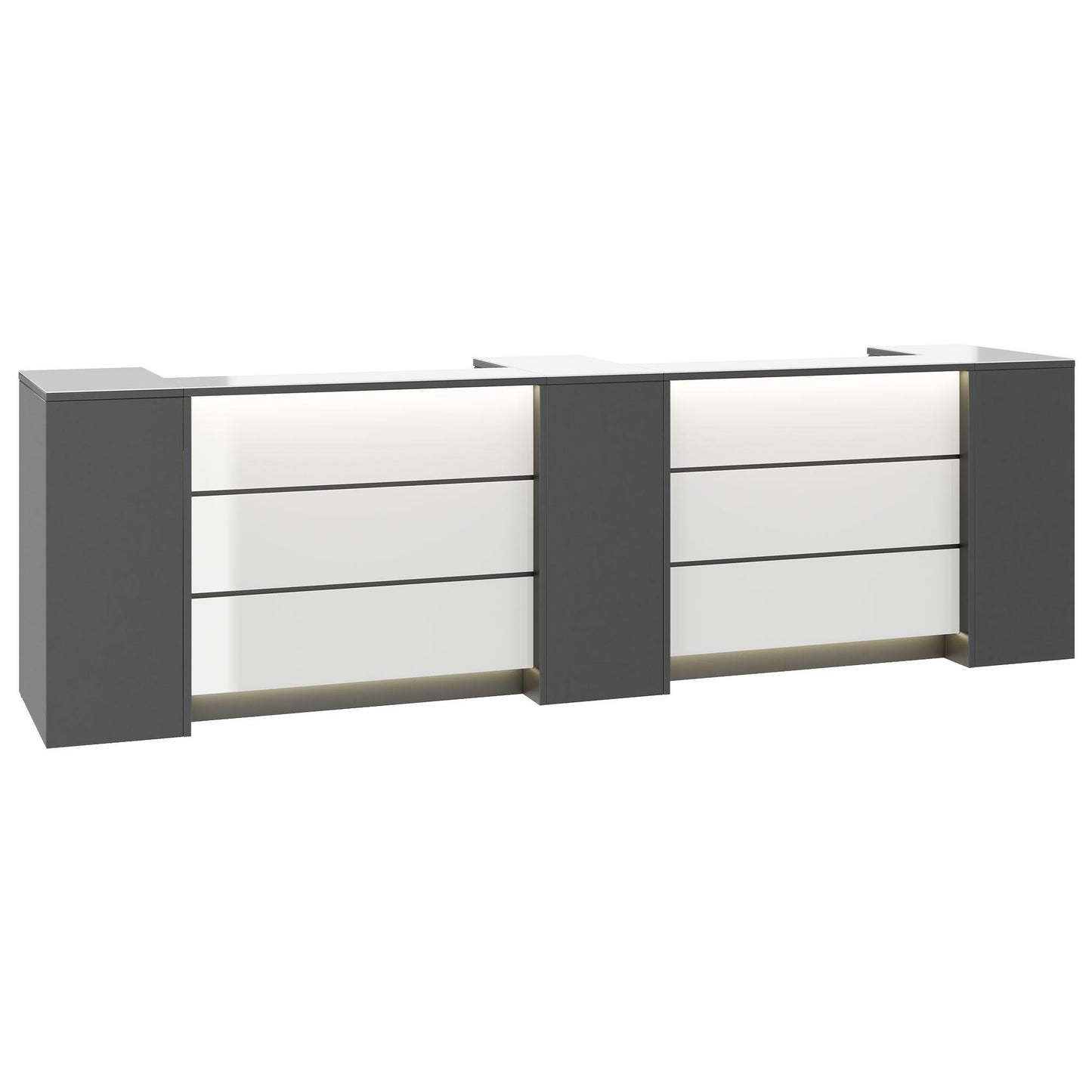 NOVUM Empfangstheke | 3600 - 4400 mm, Multicolor-LED-Beleuchtung, Anthrazit