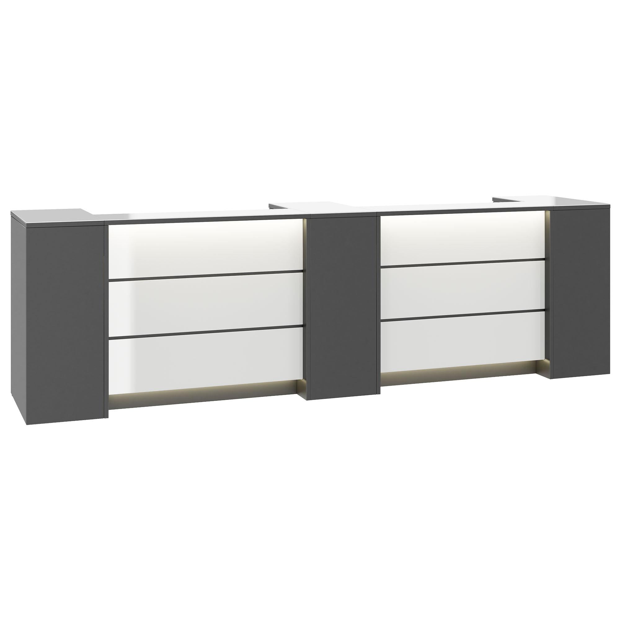 NOVUM Empfangstheke | 3600 - 4400 mm, Multicolor-LED-Beleuchtung, Anthrazit