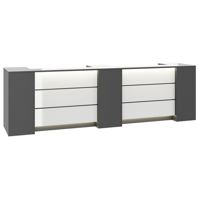 NOVUM Empfangstheke | 3600 - 4400 mm, Multicolor-LED-Beleuchtung, Anthrazit