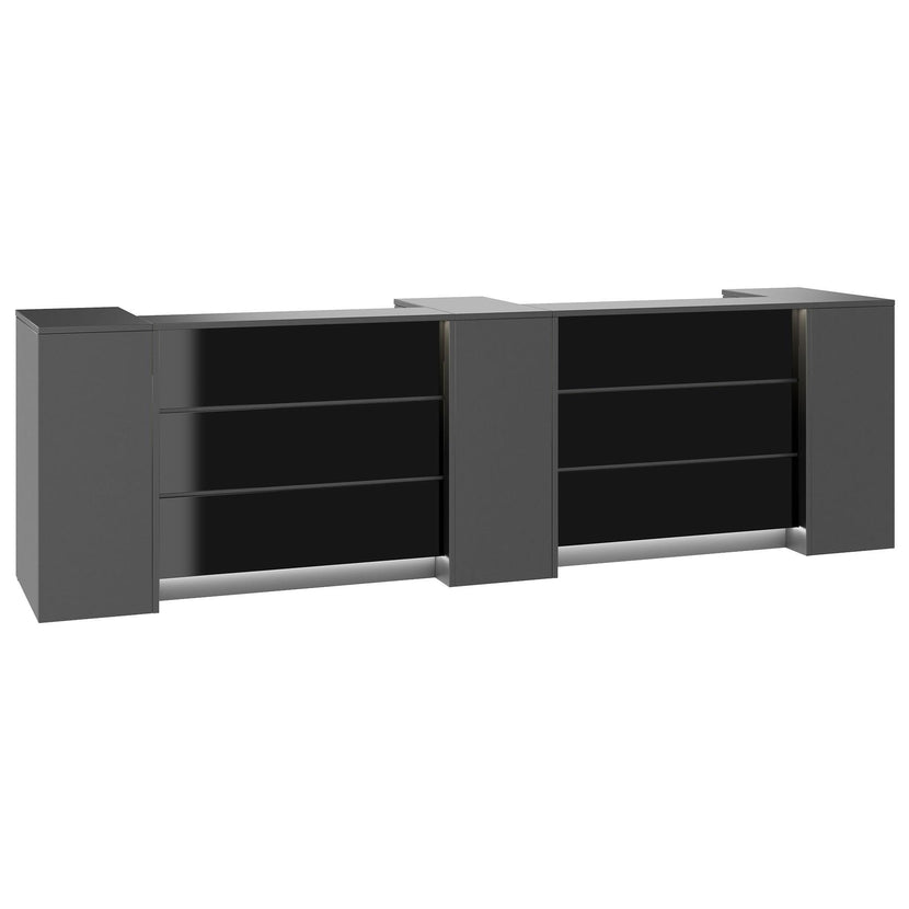 NOVUM Empfangstheke | 3600 - 4400 mm, Multicolor-LED-Beleuchtung, Anthrazit
