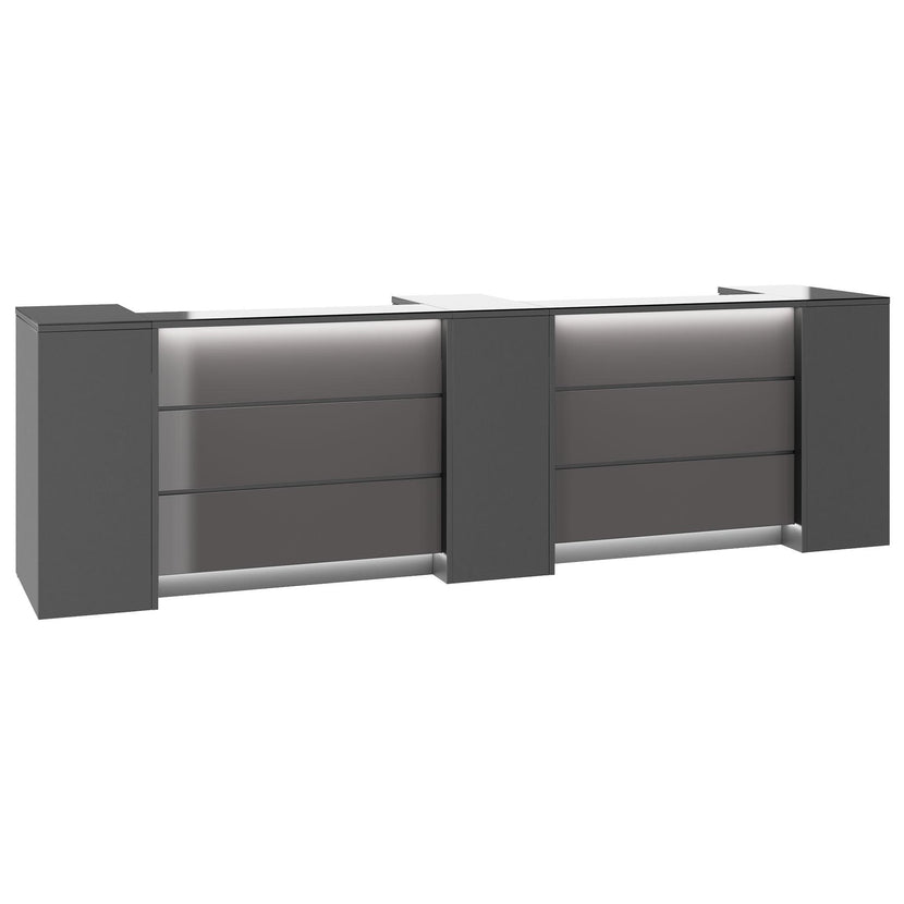 NOVUM Empfangstheke | 3600 - 4400 mm, Multicolor-LED-Beleuchtung, Anthrazit