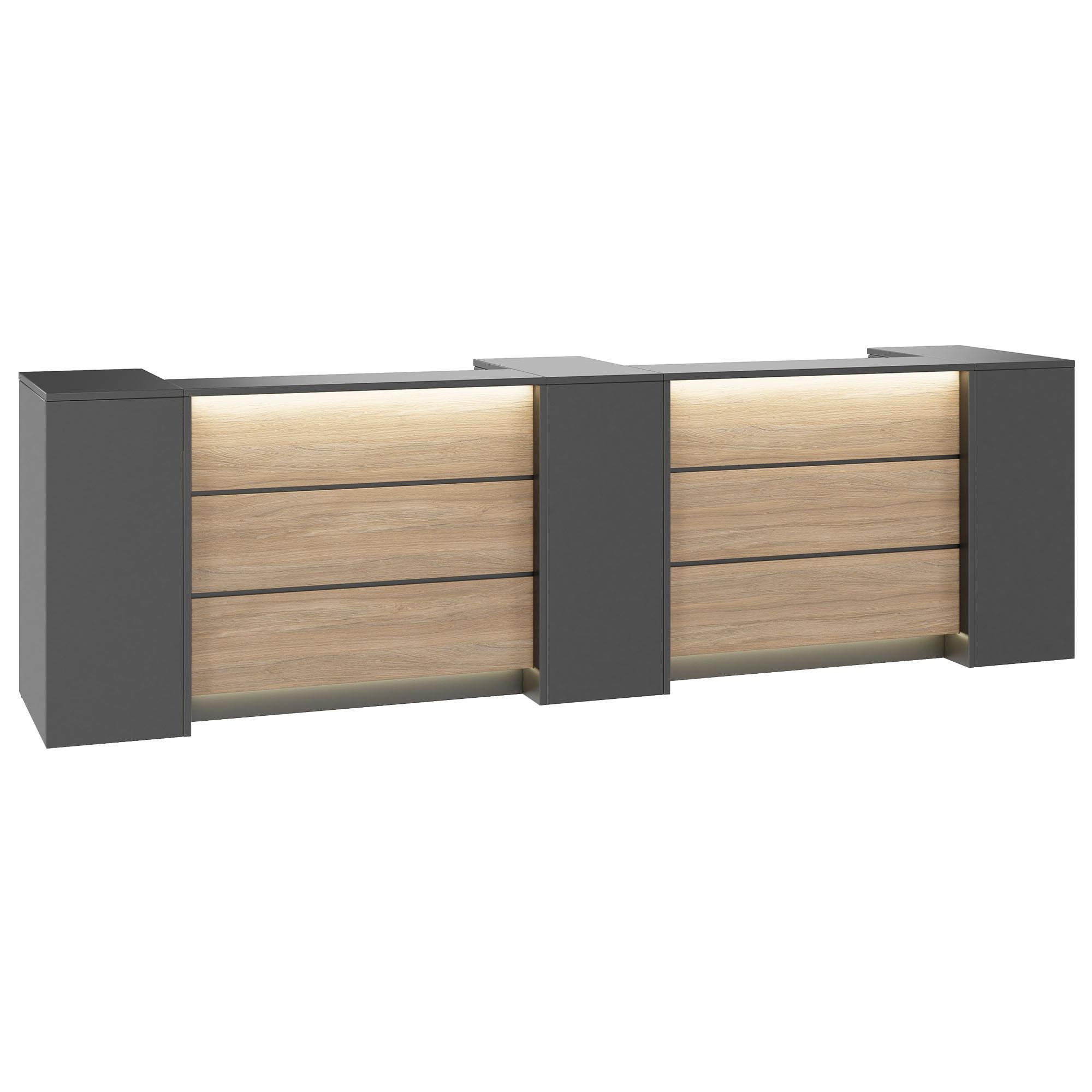 NOVUM Empfangstheke | 3600 - 4400 mm, Multicolor-LED-Beleuchtung, Anthrazit