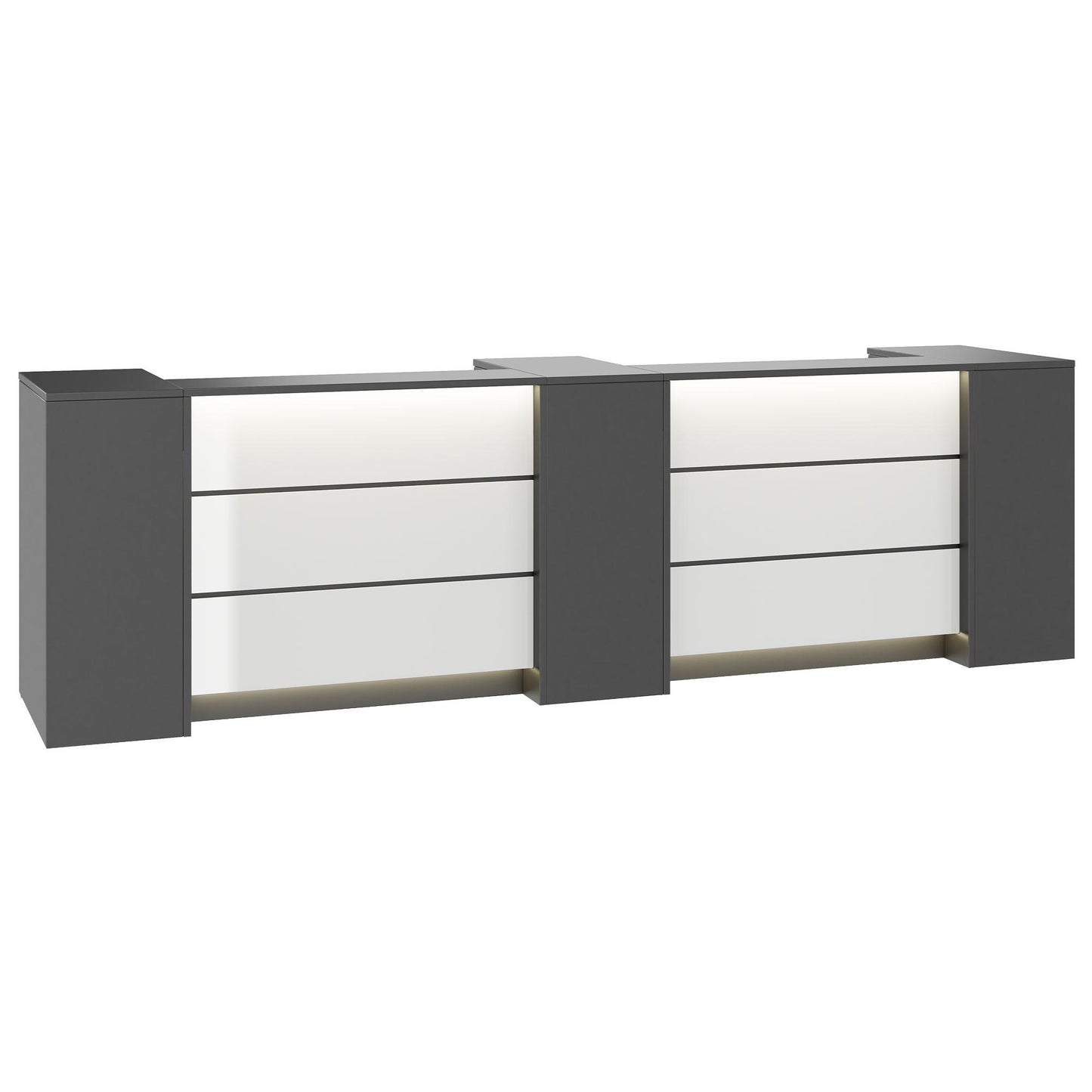 NOVUM Empfangstheke | 3600 - 4400 mm, Multicolor-LED-Beleuchtung, Anthrazit